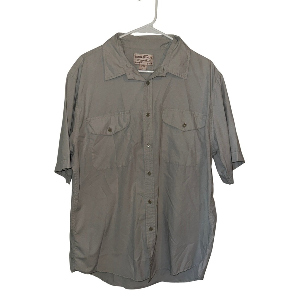 Filson Garment Mens Large Tan S/S Ranier Button Front Utility Shirt 10678 TD